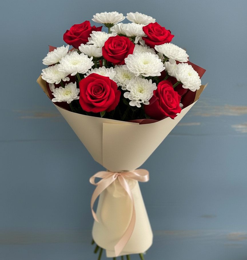 Букет цветов из: Розы и Хризантемы в Баклашах