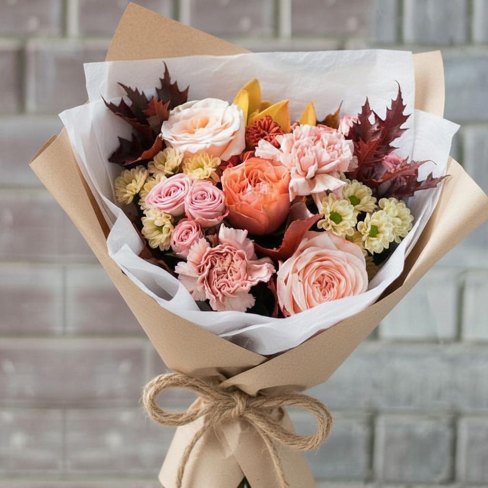 Букет цветов из: Гвоздики, Хризантемы и Розы в Баклашах