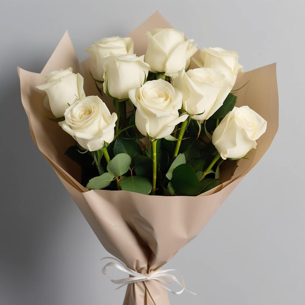 Букет 9 Белых роз Эдлесс Лав в Баклашах