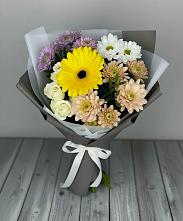 Букет цветов из:  Розы, Герберы и Хризантемы #REPLACE_PRED# Баклашах