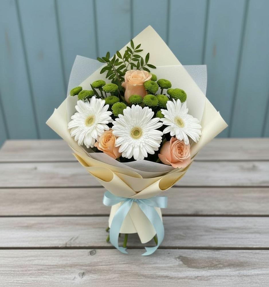 Букет цветов из: Герберы, Розы и Хризантемы в Баклашах