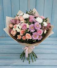 Букет цветов из:  Хризантемы, Розы и Альстромерии #REPLACE_PRED# Баклашах