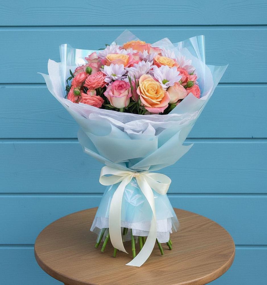 Букет цветов из: Хризантемы и Розы в Баклашах