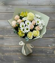 Букет цветов из:  Альстромерии, Розы и Хризантемы #REPLACE_PRED# Баклашах